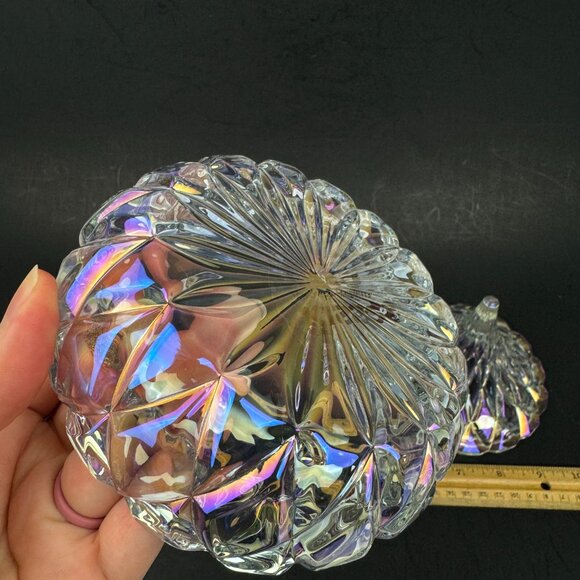 Clear Glass Iridescent Crystal Hershey Kiss Textured Trinket Candy Dish w Lid - Picture 5 of 16